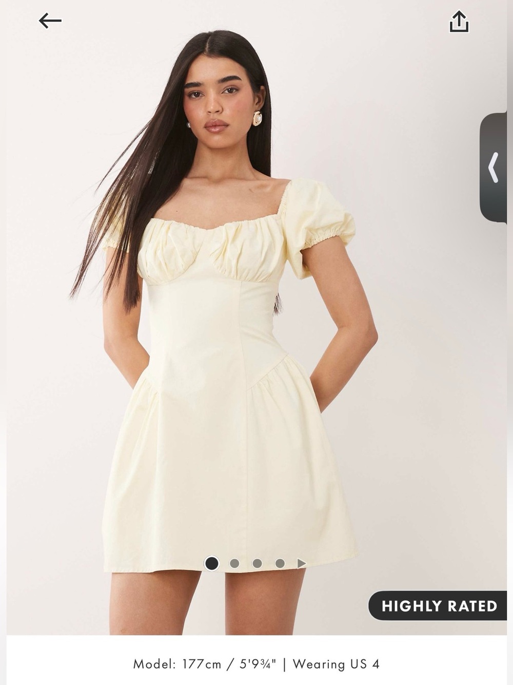 Kaiia exclusive cotton milkmaid puff sleeve hip pleat mini dress in lemon (m)